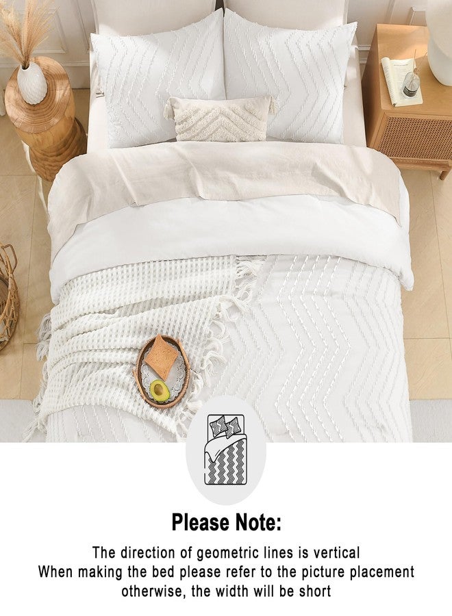 Andency White California King Comforter Set, Boho Cal King Soft Warm Tufted Neutral Bedding Comforter Sets, 3 Pieces Cali King Aesthetic Chevron Farmhouse Cute Bohemian Textured Bedding Set - Image 5