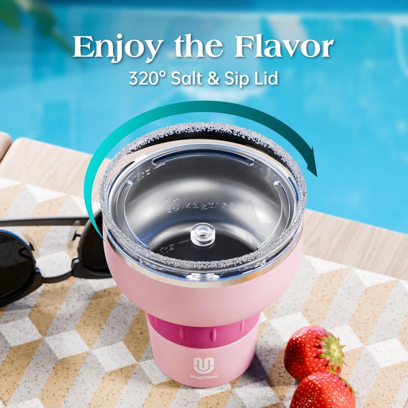 magcheer 16 oz Cocktail Tumbler with Lid and Straw - Stainless Steel Insulated Margarita Tumbler - 320Â° Sippable Stemless Wine Cup for Party | Pink - Image 2