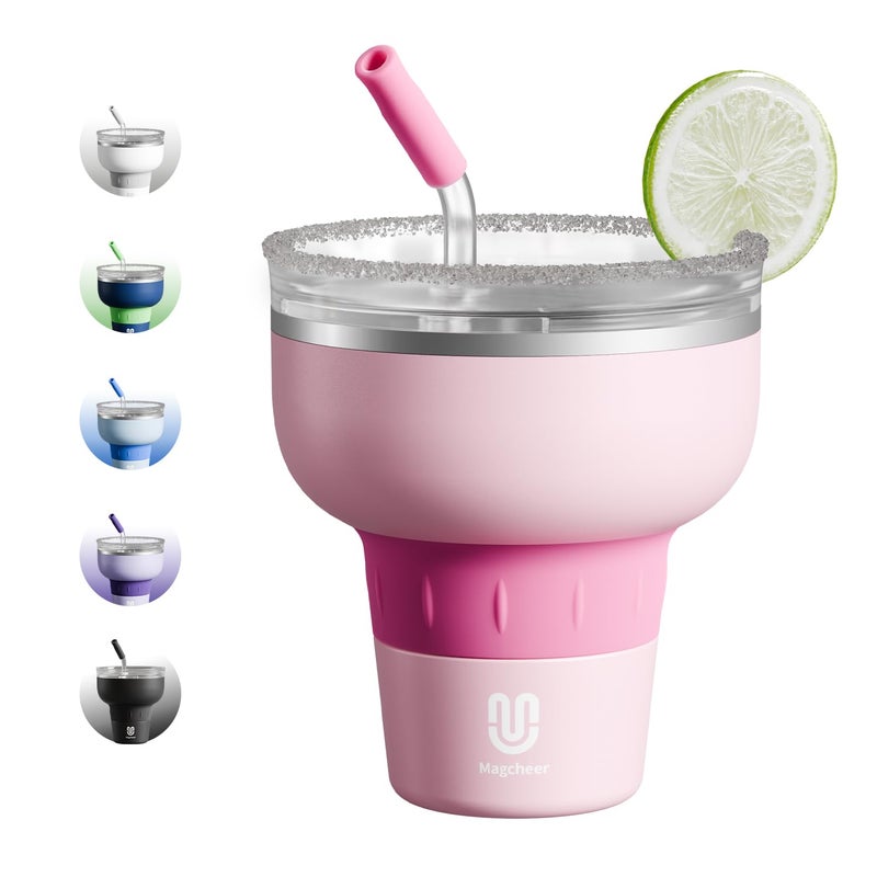 magcheer 16 oz Cocktail Tumbler with Lid and Straw - Stainless Steel Insulated Margarita Tumbler - 320Â° Sippable Stemless Wine Cup for Party | Pink - Image 1