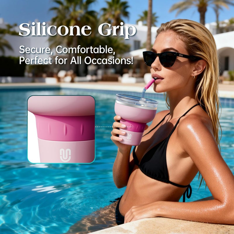 magcheer 16 oz Cocktail Tumbler with Lid and Straw - Stainless Steel Insulated Margarita Tumbler - 320Â° Sippable Stemless Wine Cup for Party | Pink - Image 4