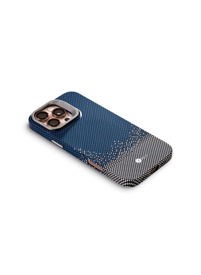 YNOT MagSafe carbon fiber protection case with camera stand for iPhone 13 Pro  -  Blue dotted white - Image 2