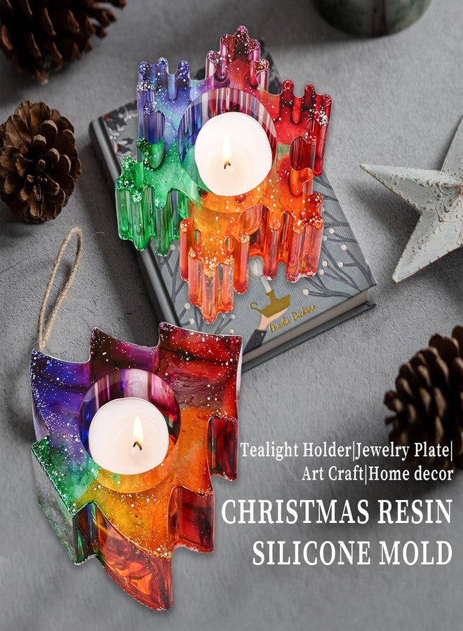 Wehous Christmas Resin Molds, 2PCS Snowflake Tree Candle Holder Silicone Resin Mold, 3D Christmas Epoxy Casting Mold, DIY Tealight Votive Jewelry Trinket Holder for Table Centerpiece Home Decoration - Image 3