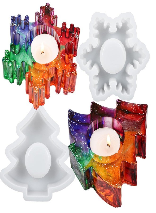 Wehous Christmas Resin Molds, 2PCS Snowflake Tree Candle Holder Silicone Resin Mold, 3D Christmas Epoxy Casting Mold, DIY Tealight Votive Jewelry Trinket Holder for Table Centerpiece Home Decoration - Image 1