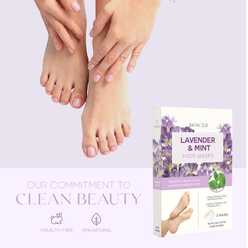 Skin 2.0 Lavender & Mint Foot Masks - Relieves Swollen Feet, Removes Odor, Relaxing & Hydrating - Dermatologist Tested Korean Skincare - Clean Beauty, Cruelty-Free, All Skin Types - 3 Pairs - Image 3