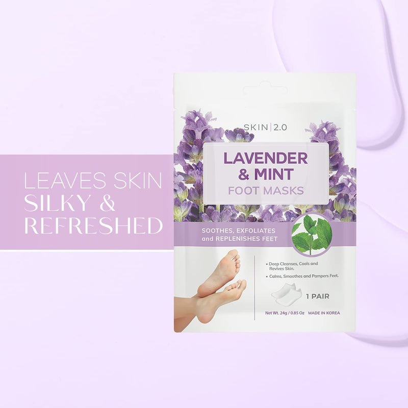 Skin 2.0 Lavender & Mint Foot Masks - Relieves Swollen Feet, Removes Odor, Relaxing & Hydrating - Dermatologist Tested Korean Skincare - Clean Beauty, Cruelty-Free, All Skin Types - 3 Pairs - Image 2