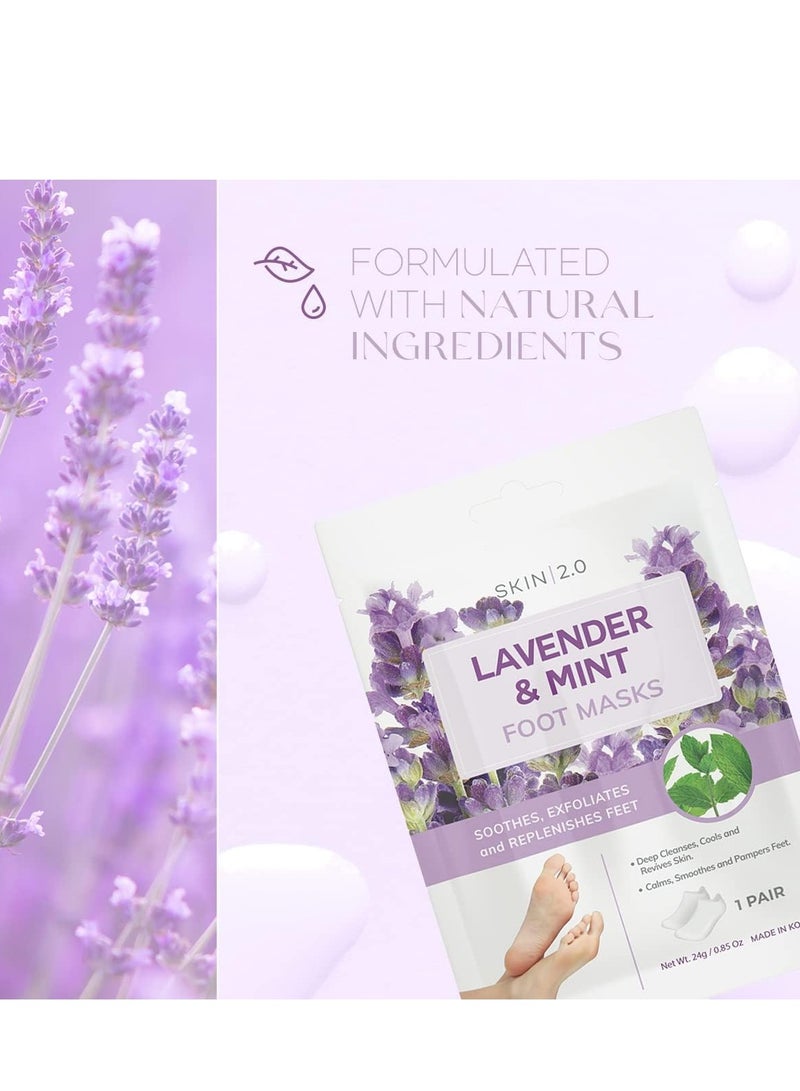 Skin 2.0 Lavender and Mint Foot Masks Moisturizing Socks - Relieves Swollen & Aching Feet, Removes Unwanted Odor, Relaxing Foot Mask - Cruelty Free Korean Skin Care For All Skin Types - 3 Pairs - Image 2