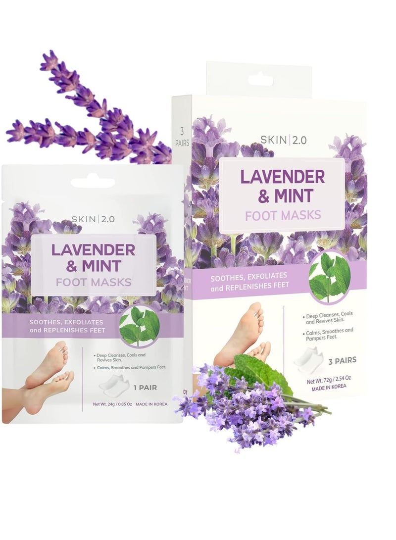 Skin 2.0 Lavender and Mint Foot Masks Moisturizing Socks - Relieves Swollen & Aching Feet, Removes Unwanted Odor, Relaxing Foot Mask - Cruelty Free Korean Skin Care For All Skin Types - 3 Pairs - Image 1