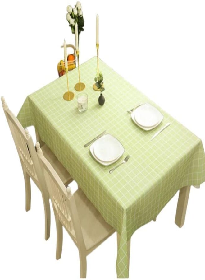 Spaceshoop 137 x 183 cm Wipeable Plaid Tablecloth Rectangle Plastic Checkered Tablecloth Stain Resistant Waterproof Oil Proof Cotton Fabric Table Cloth for Party Picnic Kitchen Outdoor Green