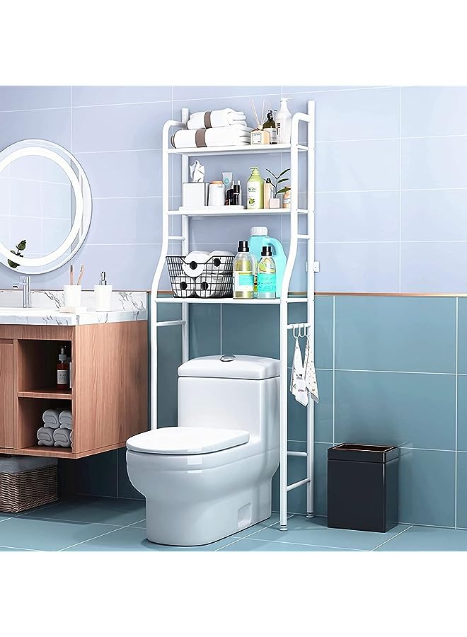 U-HOOME Toilet Storage Rack, U-HOOME Metal Bathroom Storage Shelf, Over The Toilet Space Saver Organizer Rack, Stable Freestanding Above Toilet Stand with 3 Hooks for Bathroom, Restroom, Laundry - Image 1