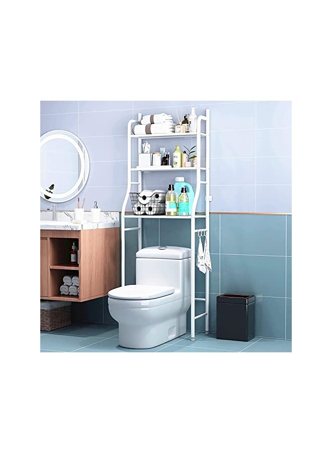 U-HOOME Toilet Storage Rack, U-HOOME Metal Bathroom Storage Shelf, Over The Toilet Space Saver Organizer Rack, Stable Freestanding Above Toilet Stand with 3 Hooks for Bathroom, Restroom, Laundry - Image 2