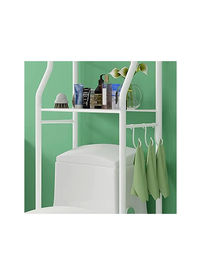 U-HOOME Toilet Storage Rack, U-HOOME Metal Bathroom Storage Shelf, Over The Toilet Space Saver Organizer Rack, Stable Freestanding Above Toilet Stand with 3 Hooks for Bathroom, Restroom, Laundry - Image 3