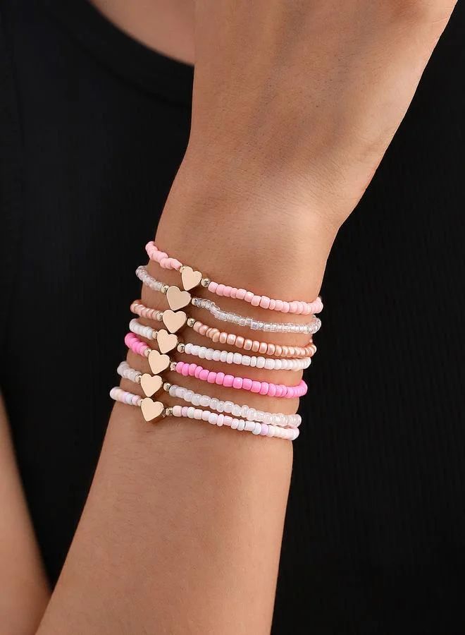 تايك تو Pack of 7 - Multi Color Heart Charm Beaded Bracelets