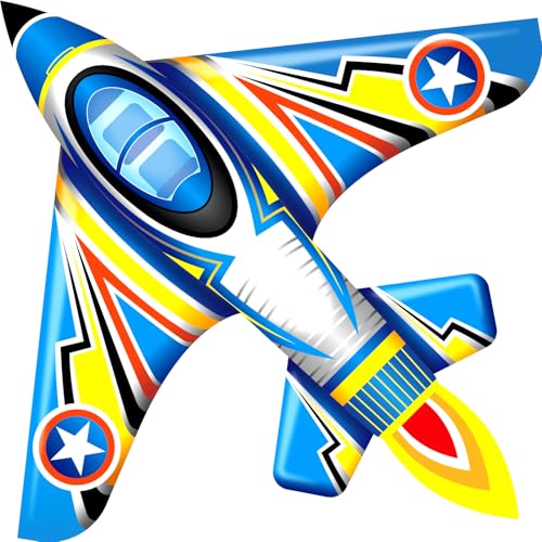 SGftre Airplane Kite for Kids and Adults Easy to Fly with Durable Fiberglass Frame Outdoor Fun Sports Plane Kite with Handle and Line Good Flying Fighter PlaneBlue - Image 1