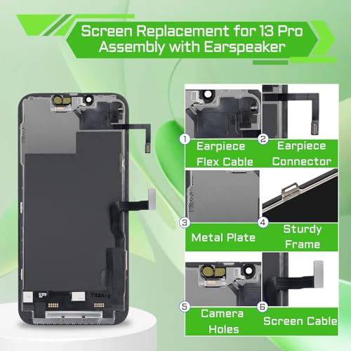 DGSCSMY for iPhone 13 Pro Screen Replacement 6.1" LCD Display Digitizer Front Speaker Proximity Sensor 3D Touch Full Assembly Repair Fix Tools Kit A2638 A2483 A2636 A2639 A2640 - Image 3