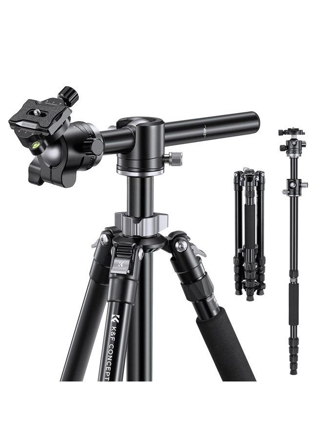 K&F Concept 67 inch Camera Tripod Horizontal Aluminum Tripods Portable Monopod with 32mm Ball Head 12KG Load Capacity Quick Release Plate, for Travel and Work T255A4+BH-32L(Gray)  - Image 1
