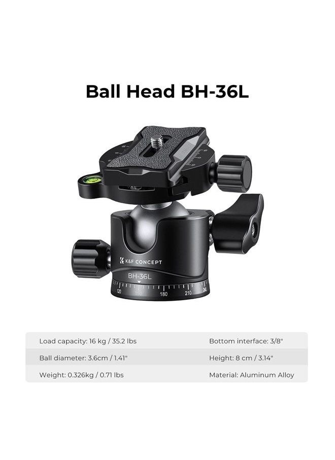 K&F Concept 67 inch Camera Tripod Horizontal Aluminum Tripods Portable Monopod with 32mm Ball Head 12KG Load Capacity Quick Release Plate, for Travel and Work T255A4+BH-32L(Gray)  - Image 5