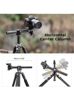 K&F Concept 67 inch Camera Tripod Horizontal Aluminum Tripods Portable Monopod with 32mm Ball Head 12KG Load Capacity Quick Release Plate, for Travel and Work T255A4+BH-32L(Gray)  - Image 3