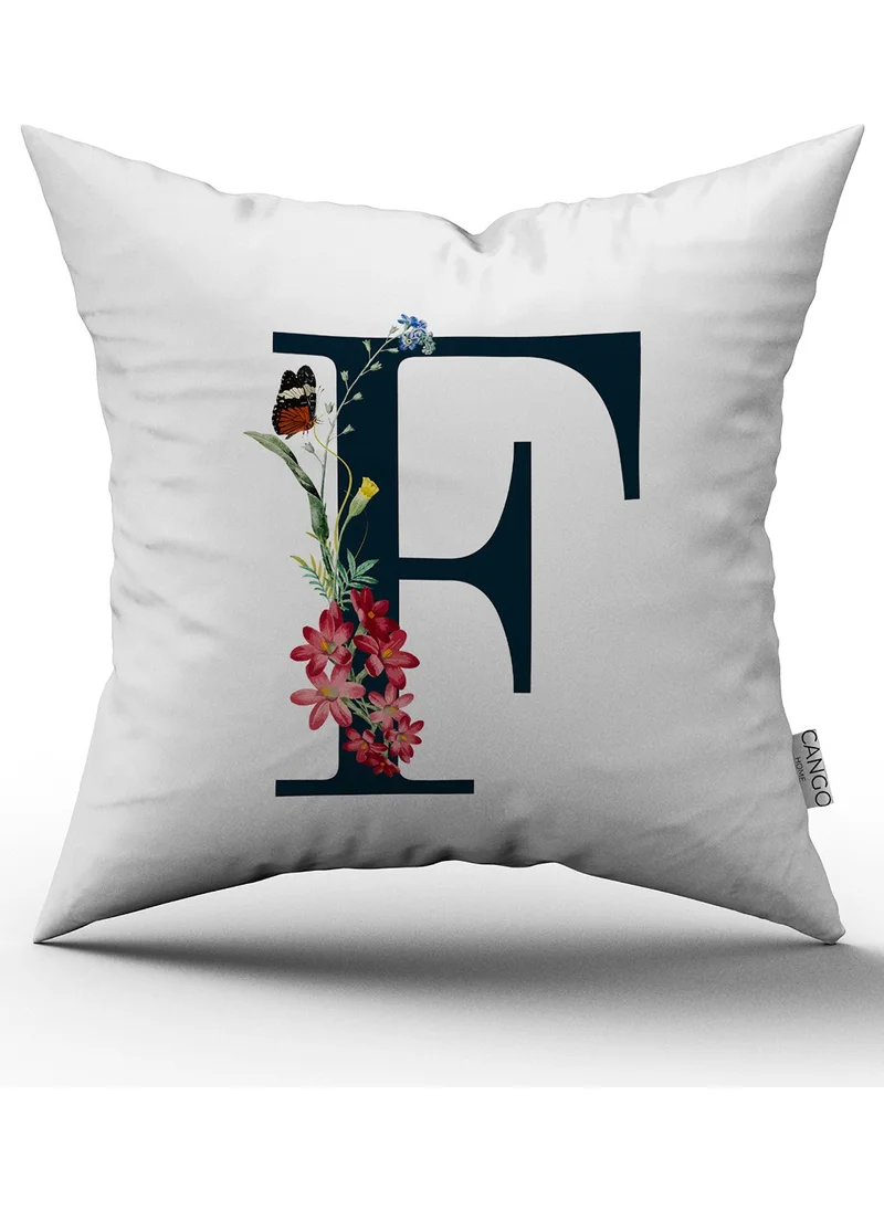 Cango Home Red Floral Letter Throw Pillow Cover - Letter F