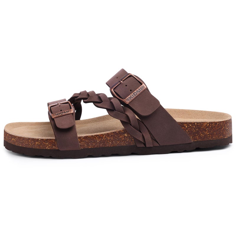 KIDMI Women's Cork Footbed Sandals with Arch Support Comfortable Slip-On Slide Sandals With Adjustable Buckle for Summer, Brown 39 - Image 3
