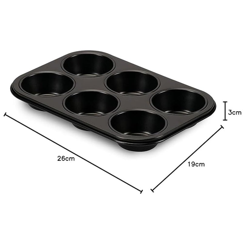 WOW KITCHEN Non Stick Muffin Cup Cake Tray for 6 Muffins Baking Mould Bakeware Tool Black - Image 2