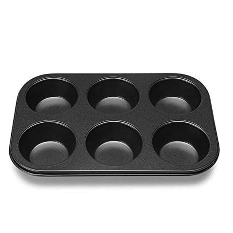 WOW KITCHEN Non Stick Muffin Cup Cake Tray for 6 Muffins Baking Mould Bakeware Tool Black - Image 1