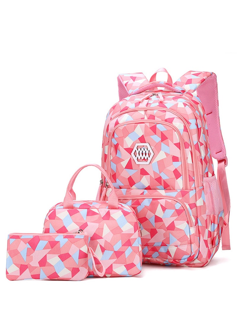 YY-ريشير مجموعة حقيبة ظهر مدرسية مكونة من 3 قطع مع حافظة أقلام وصندوق غداء، حقيبة ظهر مطبوعة منقوشة كبيرة السعة لطلاب المدارس الابتدائية والإعدادية والثانوية والمراهقات والفتيات - Image 1