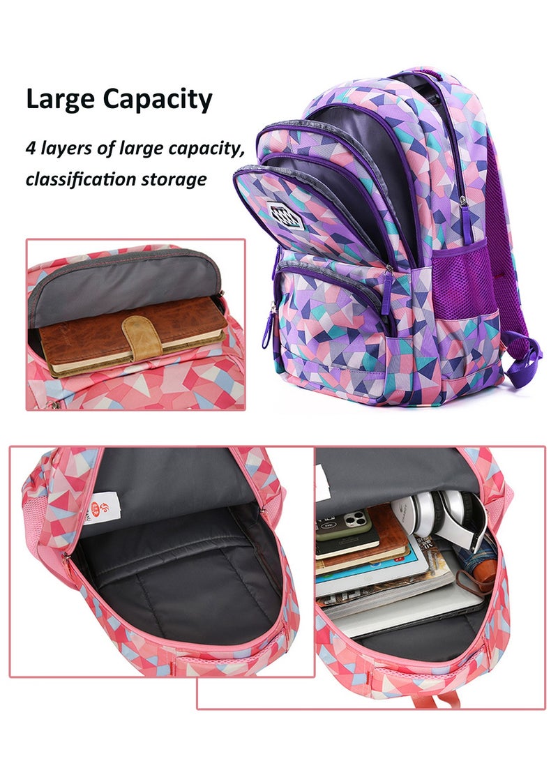 YY-ريشير مجموعة حقيبة ظهر مدرسية مكونة من 3 قطع مع حافظة أقلام وصندوق غداء، حقيبة ظهر مطبوعة منقوشة كبيرة السعة لطلاب المدارس الابتدائية والإعدادية والثانوية والمراهقات والفتيات - Image 5