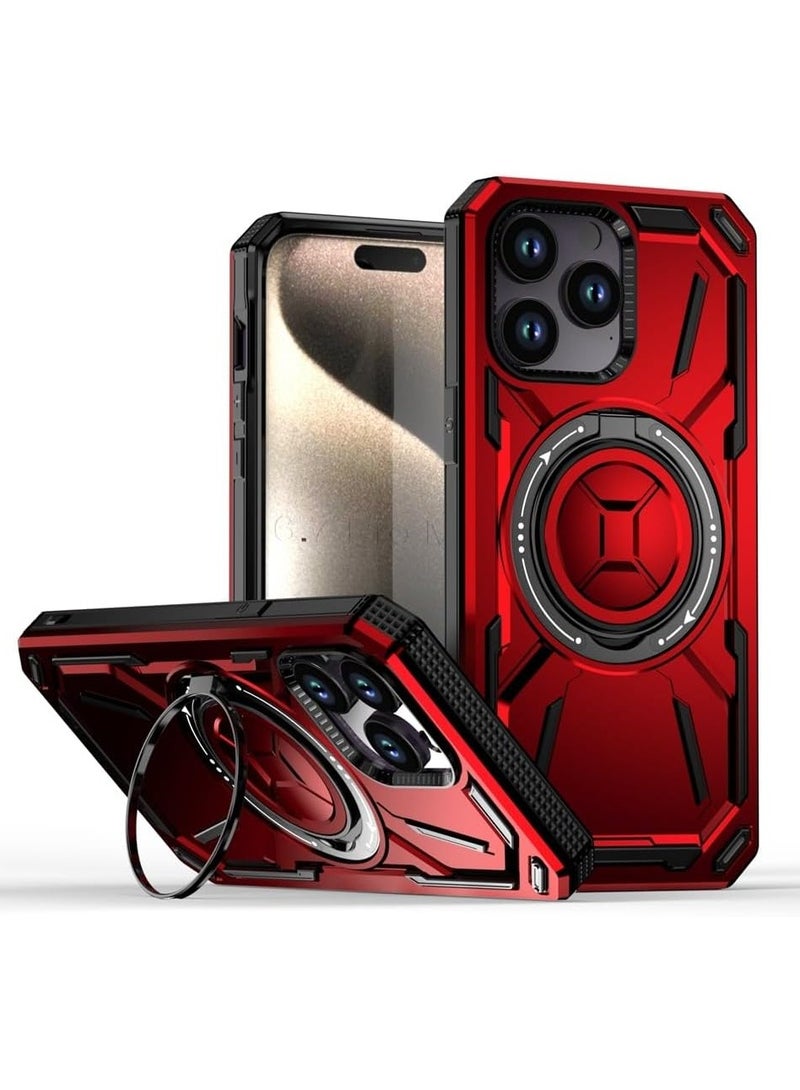 SHIELD EGYPT SHIELD EGYPT For iPhone 14 Pro Max Case Mag-Safe Magnetic Shockproof Phone Case with Ring Holder (Red) - Image 1