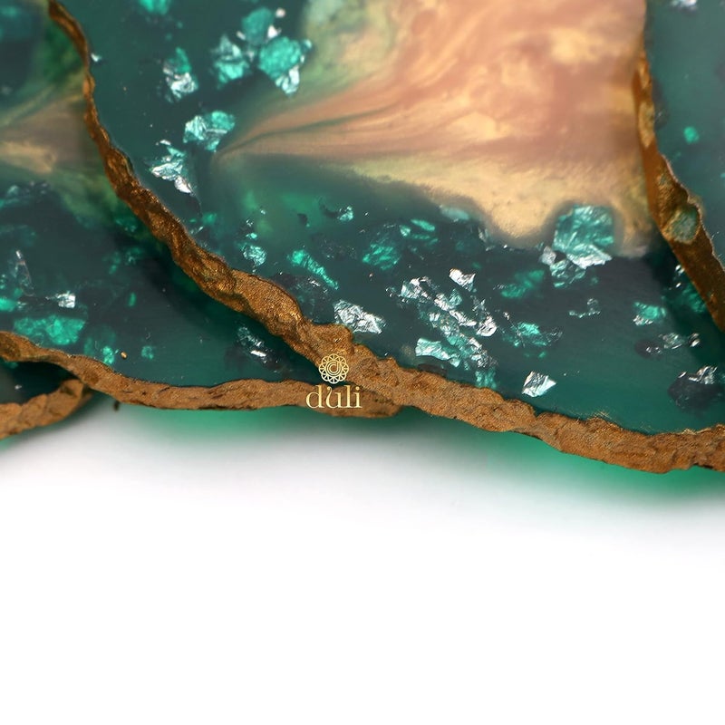 DULI Set of 6 Premium Resin Tea, Coffee Coasters - Oval, Metallic Flakes (10 x 8 cm) - Image 3