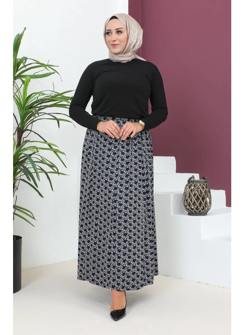 سيفا ميرفي Plus Size Pieced Viscose Skirt 4360C-01 Navy Blue