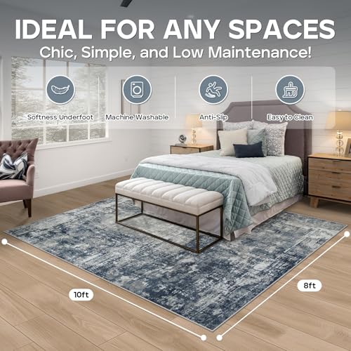 Aelenmu 8x10 Area Rugs for Living Room Rug Washable Modern Large Rug for Dining Room Bedroom Carpet Non Slip 8 by 10 Indoor Abstract Nursery Home Office Blue Grey - Image 3