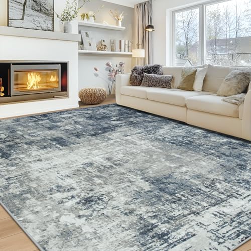 Aelenmu 8x10 Area Rugs for Living Room Rug Washable Modern Large Rug for Dining Room Bedroom Carpet Non Slip 8 by 10 Indoor Abstract Nursery Home Office Blue Grey - Image 1