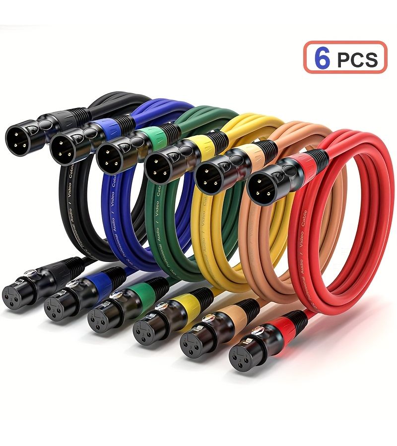6 قطع كابلات XLR 3 دبابيس من ذكر إلى أنثى لميكروفون وميكسر وتسجيل استوديو 19.68 بوصة - Image 5