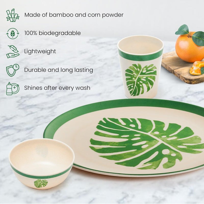 Red Butler EcoFriendly Bamboo Fiber Dinner Set 12Piece Set with Dinner Plates Bowls Tumblers Sturdy Weight Reusable Stain Resistant Microwave Dishwasher Safe Elegant Leaf Design - Image 5