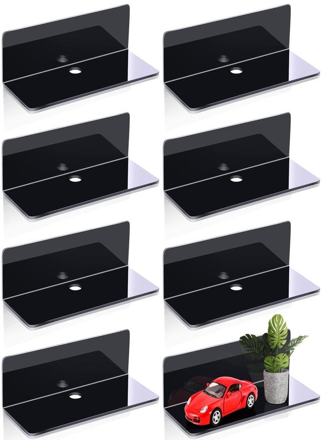 Maitys 8 Pcs Acrylic Floating Shelves 9 Inches Adhesive Wall Mounted Shelves No Drill Hanging Acrylic Wall Display for Living Room Bathroom Bedroom Kitchen Office(Black) - Image 1