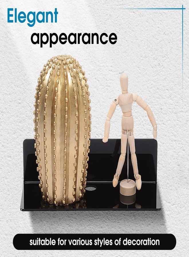 Maitys 8 Pcs Acrylic Floating Shelves 9 Inches Adhesive Wall Mounted Shelves No Drill Hanging Acrylic Wall Display for Living Room Bathroom Bedroom Kitchen Office(Black) - Image 5