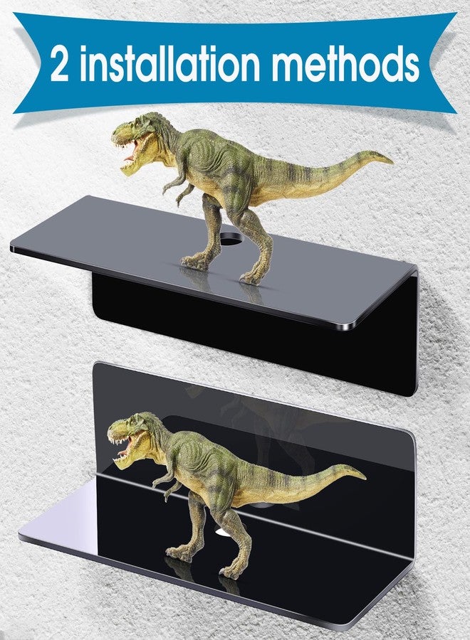 Maitys 8 Pcs Acrylic Floating Shelves 9 Inches Adhesive Wall Mounted Shelves No Drill Hanging Acrylic Wall Display for Living Room Bathroom Bedroom Kitchen Office(Black) - Image 3