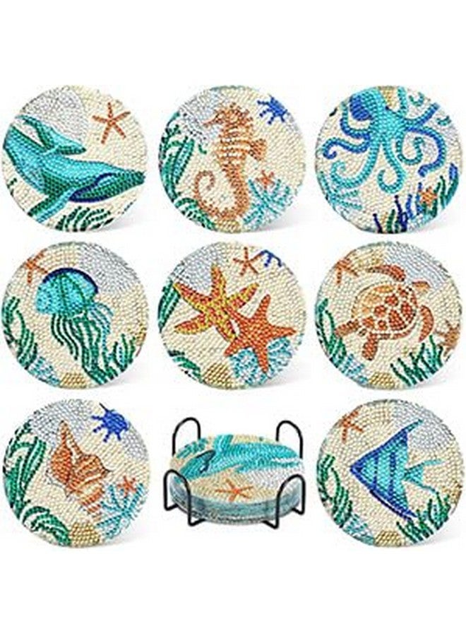 J3G Coaster Kit - 8-Piece Ocean Diamond Art DIY Set with Holder, Non-Slip Craft Supplies for Adults, Perfect for Creative Christmas Gifts - Image 1