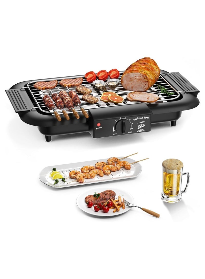 BJM Electric BBQ Grill, Smokeless Non-Stick Indoor/Outdoor Barbecue Grill, 2000W Double tube High Power Portable Removable Stand Grill for BBQ Party (Premium Black) - Image 1