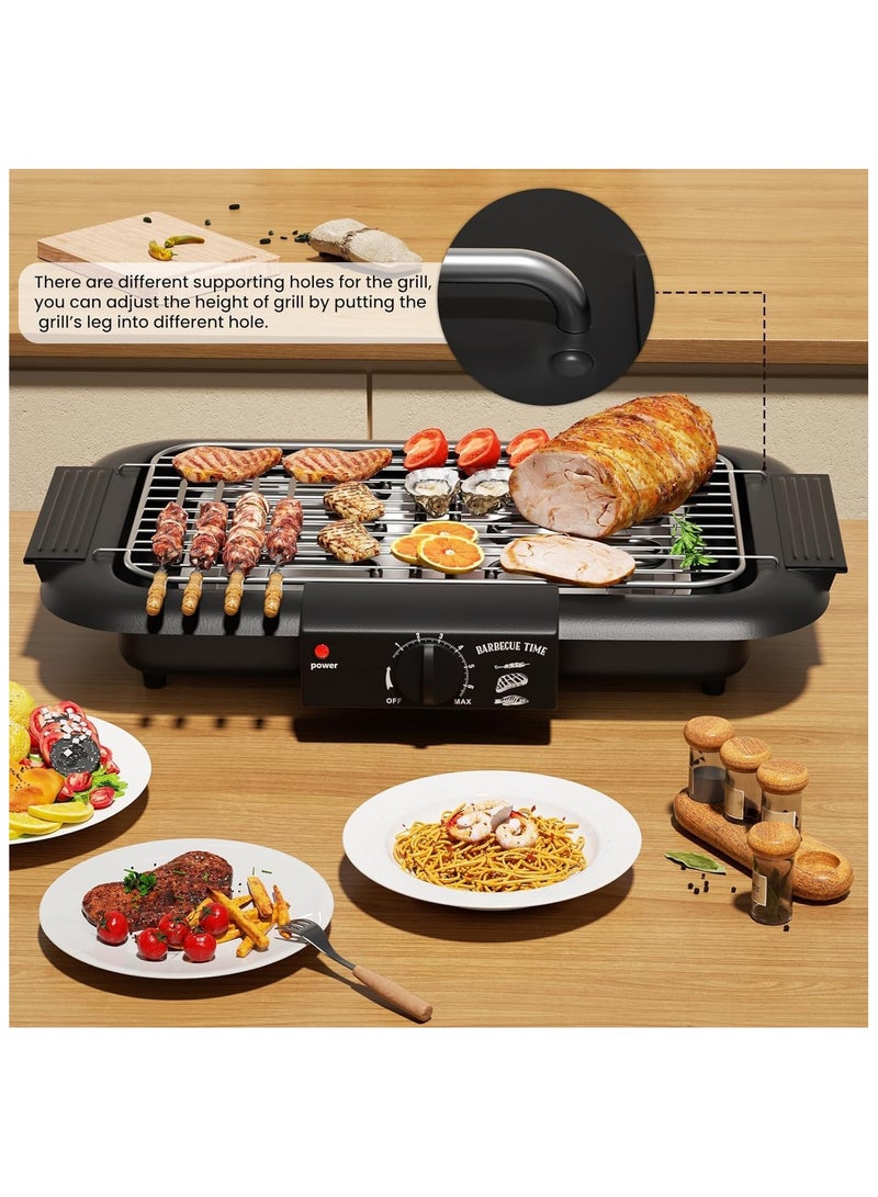BJM Electric BBQ Grill, Smokeless Non-Stick Indoor/Outdoor Barbecue Grill, 2000W Double tube High Power Portable Removable Stand Grill for BBQ Party (Premium Black) - Image 3