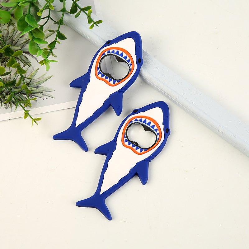 Factory in stock Marine Shark PVC Soft Glue Bottle Opener Creative Beer Soda Silicone Bottle Opener Printable logo(Black Shark) - Image 2