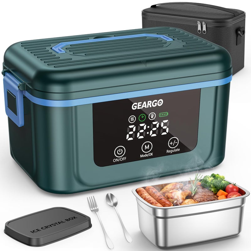 GEARGO ðŸðŸŽðŸðŸ” ð”ð©ð ð«ðšððžð Cordless Electric Lunch Box, 6.3 Cups & 24000mAh Rechargeable Heated Lunch Box with Ice Crystal Box, 24 Hours Scheduled Self Heating Lunchbox For Men Women - Image 1