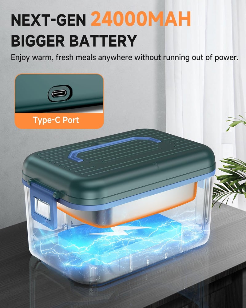 GEARGO ðŸðŸŽðŸðŸ” ð”ð©ð ð«ðšððžð Cordless Electric Lunch Box, 6.3 Cups & 24000mAh Rechargeable Heated Lunch Box with Ice Crystal Box, 24 Hours Scheduled Self Heating Lunchbox For Men Women - Image 2