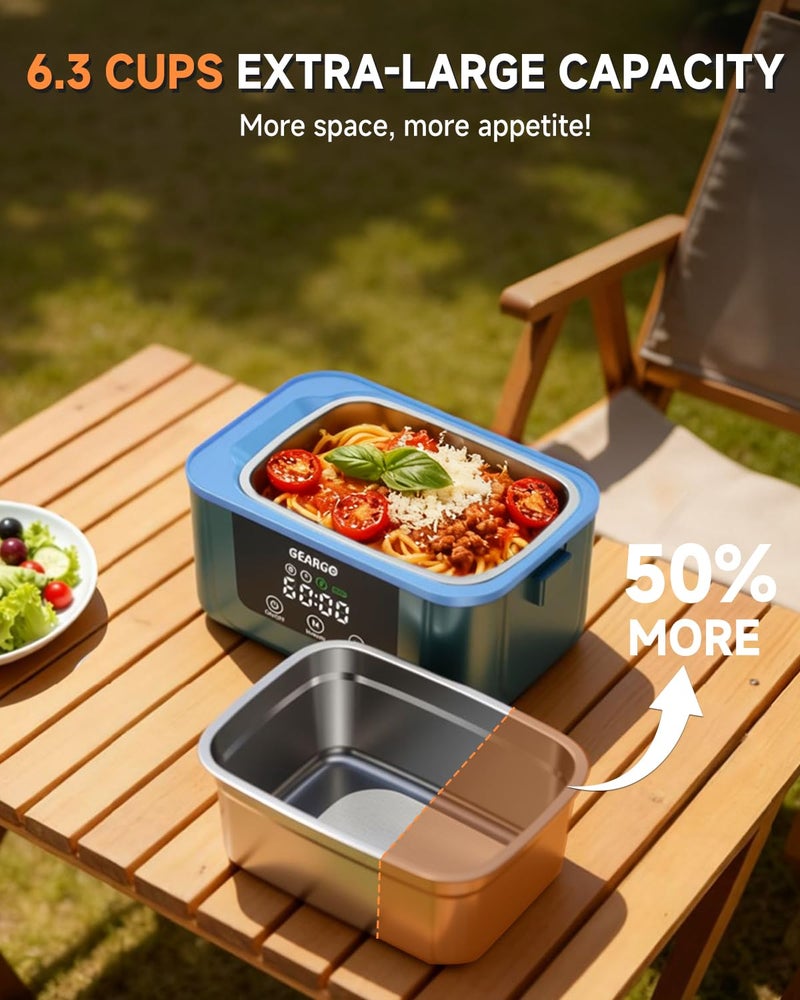 GEARGO ðŸðŸŽðŸðŸ” ð”ð©ð ð«ðšððžð Cordless Electric Lunch Box, 6.3 Cups & 24000mAh Rechargeable Heated Lunch Box with Ice Crystal Box, 24 Hours Scheduled Self Heating Lunchbox For Men Women - Image 4