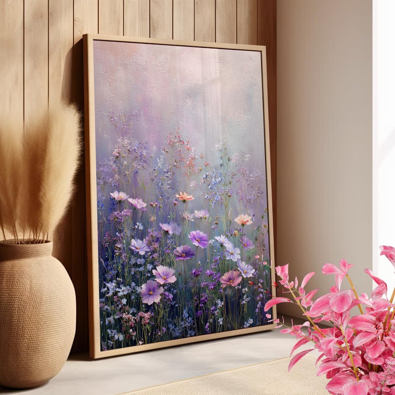TNESSENTIAL Dreamy Purple Wildflower Meadow Wall Art Poster or Canvas Print, Lavender Gray and Dusty Rose Landscape, Romantic Vintage Floral Painting - Image 3
