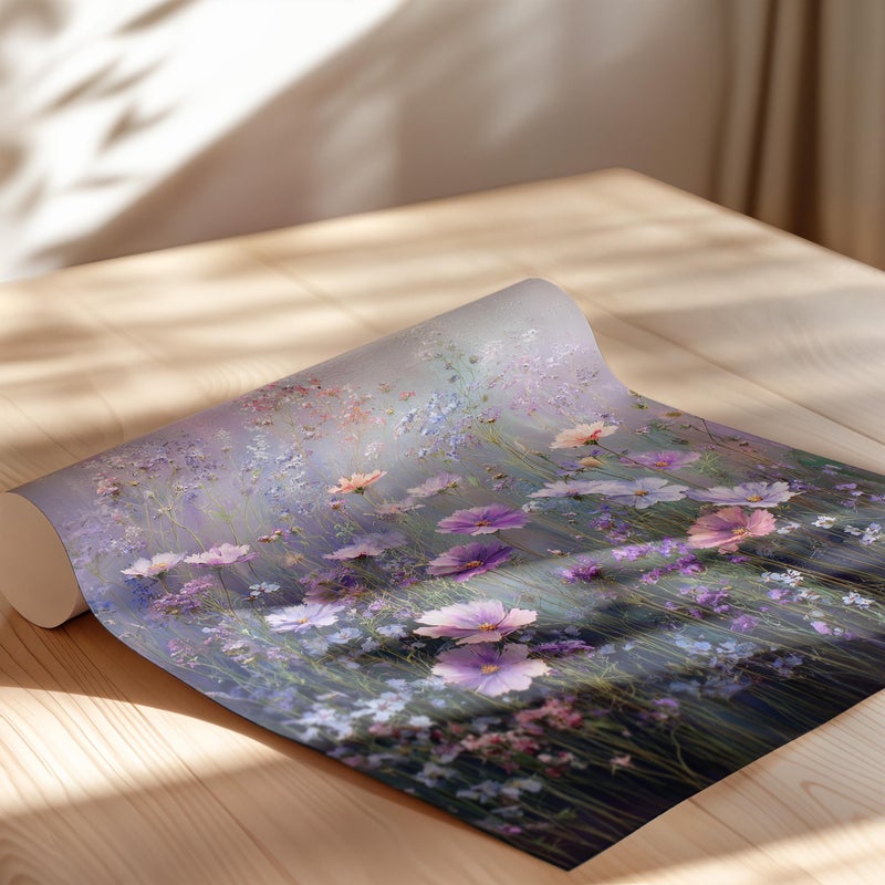 TNESSENTIAL Dreamy Purple Wildflower Meadow Wall Art Poster or Canvas Print, Lavender Gray and Dusty Rose Landscape, Romantic Vintage Floral Painting - Image 2