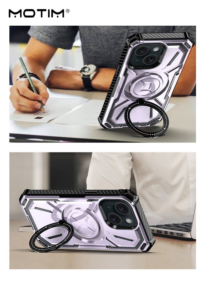 iPhone 15 Case with MagSafe, Armor Design Case Cover with 360° Rotable Ring Stand, Heavy Duty Shockproof and Anti-Drop Protective Case Built-In Kickstand, Magnetic iPhone 15 Case
