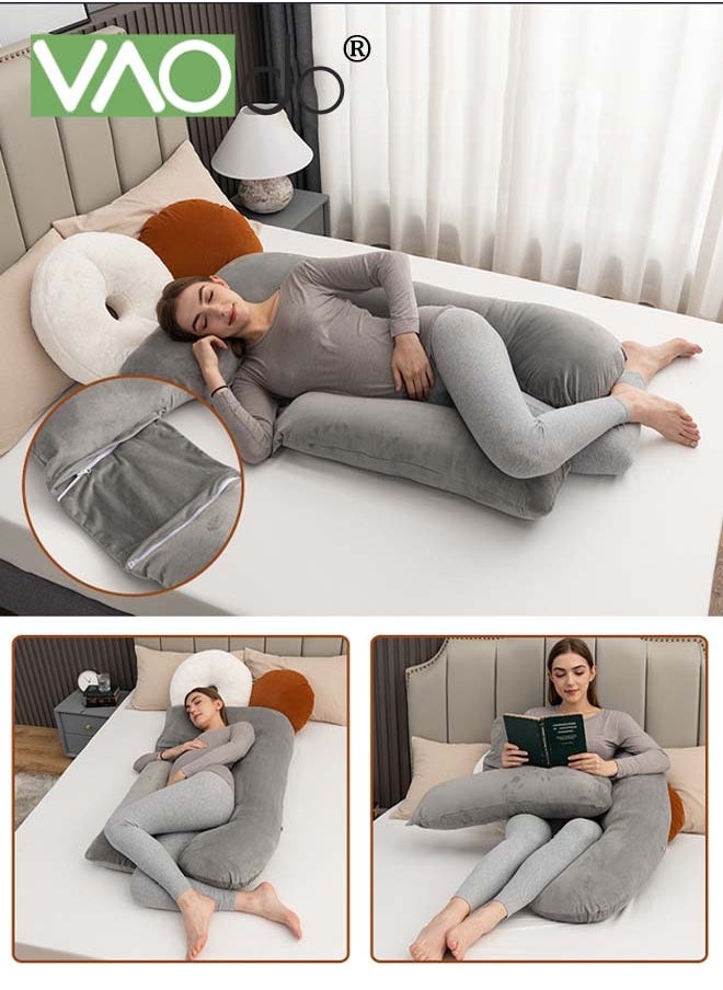 VAOdo Pregnancy Pillows, for Sleeping U Shaped Full Body Maternity Pillow, with Removable Cover Support, for Back Legs Belly Hips for Pregnant Women Pregnancy Pillow for Women Grey  - Image 1