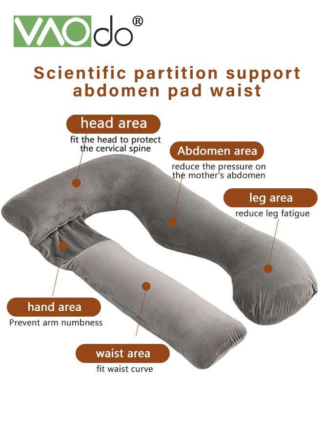 VAOdo Pregnancy Pillows, for Sleeping U Shaped Full Body Maternity Pillow, with Removable Cover Support, for Back Legs Belly Hips for Pregnant Women Pregnancy Pillow for Women Grey  - Image 4