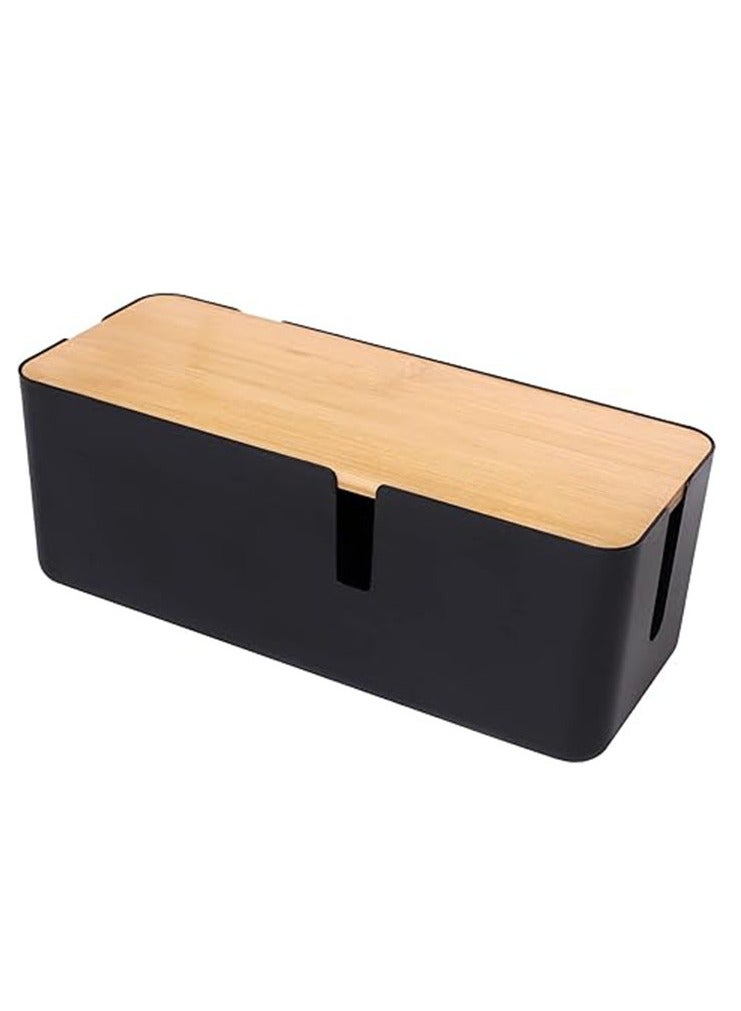 Arabest Small Cable Management Box with Bamboo Lid for Extension Cord Power Stripe Surge Protector Wire Concealer Organizer Cover Hider (Black)